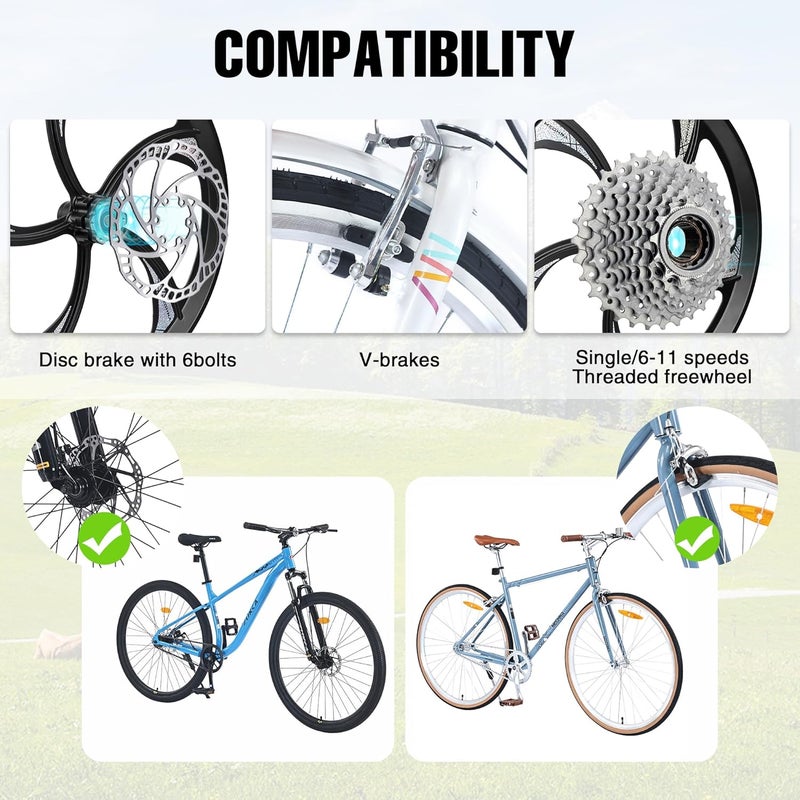 BALINGE 20" Aluminum Alloy One-Piece Bike Wheels – 5-Spoke Rim with Disc Brake & Freewheel Hub, 420mm Diameter, 30mm Width, Schrader Valve,Nylon Brake Pads, Solid axles，for Mountain/Folding/Kids/BMX Bikes - Image 4